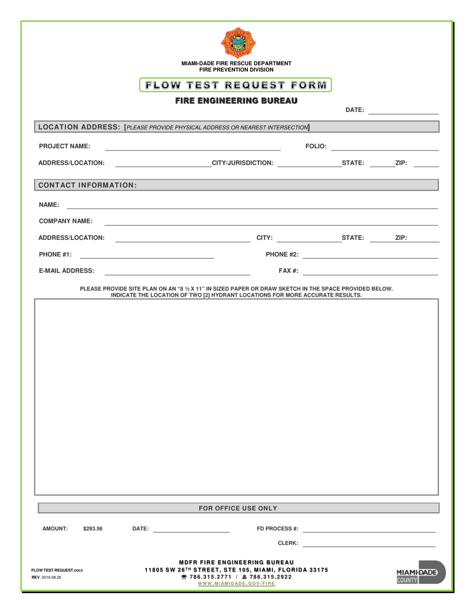 Flow Test Request Form - Miami-Dade County, Florida, Page 1