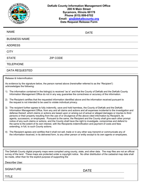 Data Request Release Form - DeKalb County, Illinois Download Pdf