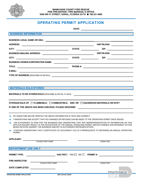Operating Permit Application - Miami-Dade County, Florida Download Pdf