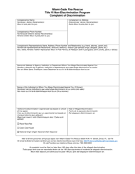 Title VI Non-discrimination Program Complaint of Discrimination - Miami-Dade County, Florida (English/Spanish/Haitian Creole), Page 2