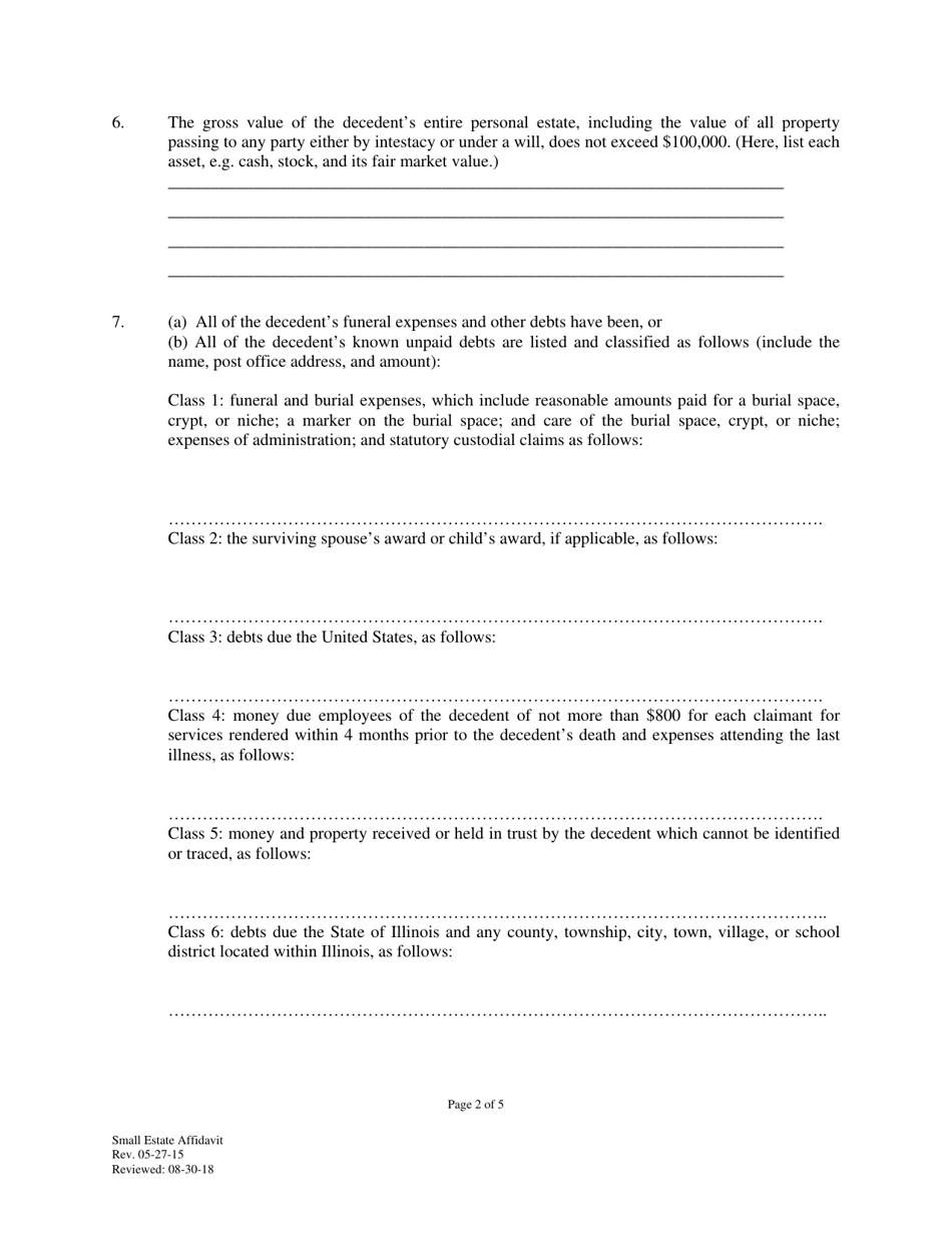 Small Estate Affidavit - DeKalb County, Illinois, Page 2