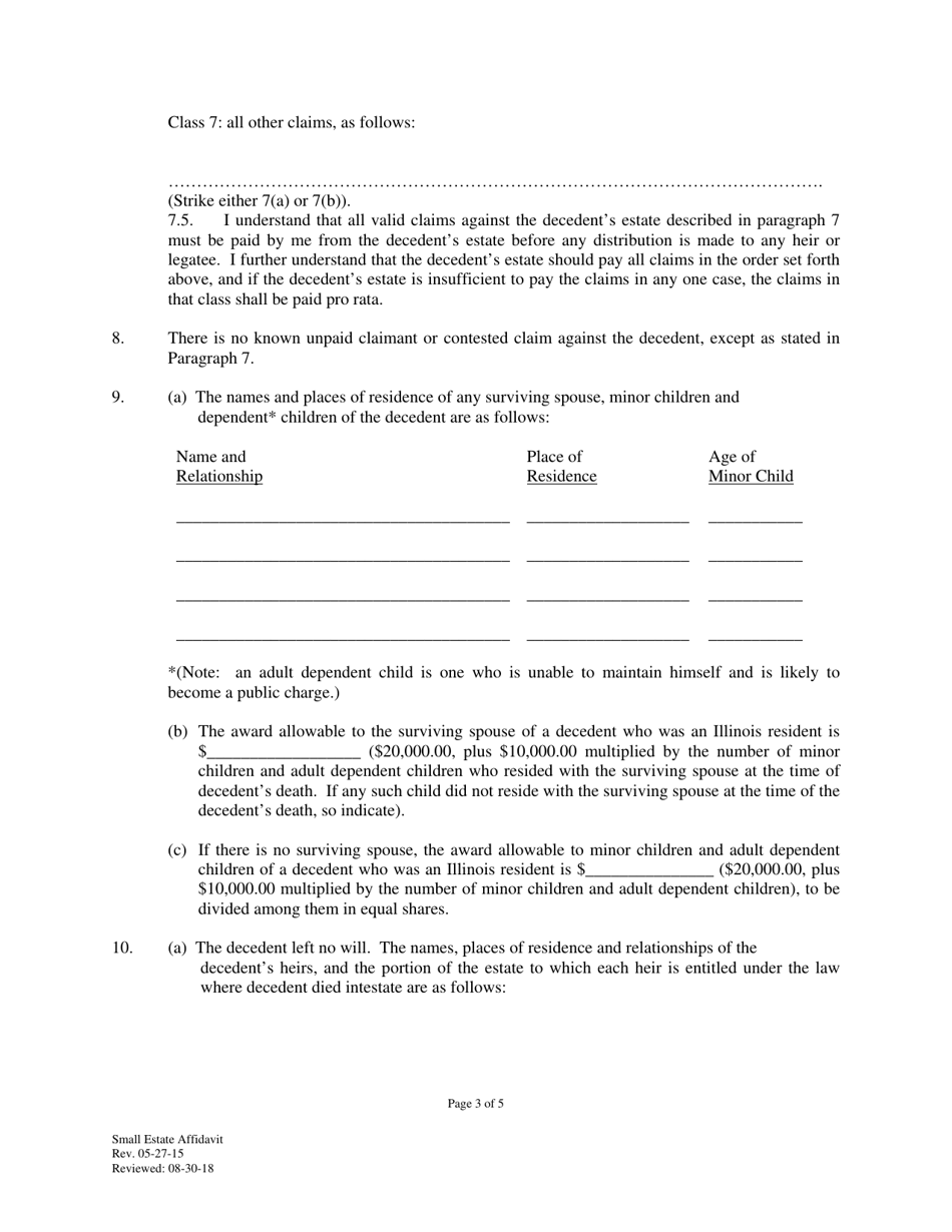 Small Estate Affidavit - DeKalb County, Illinois, Page 3