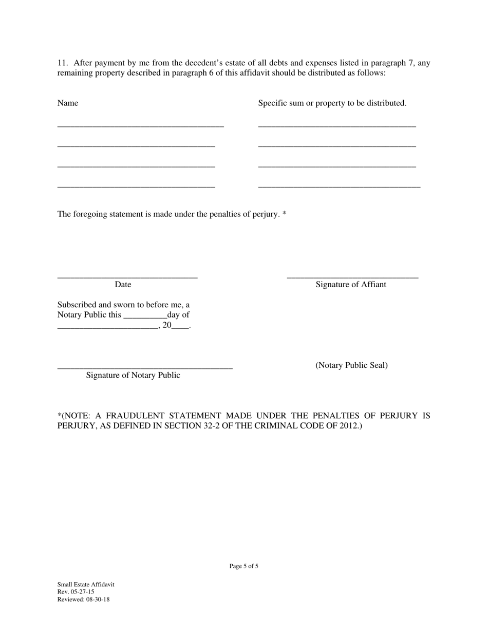 Small Estate Affidavit - DeKalb County, Illinois, Page 5