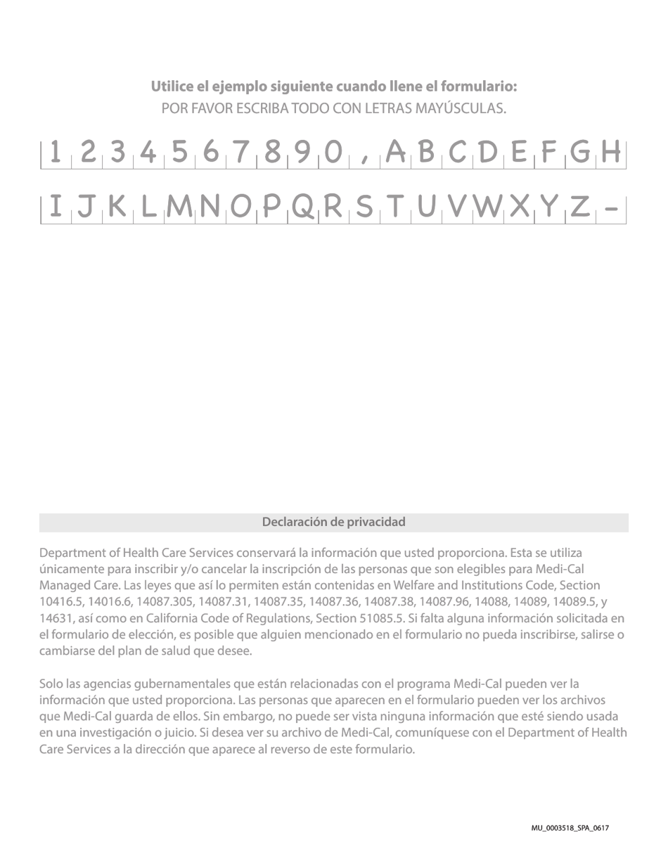 Formulario LA_0VM3451_SPA Formulario De Eleccion De Inscripcion En Medi-Cal Managed Care - Plan Medico - Los Angeles County - California (Spanish), Page 2