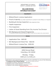 Document preview: Billiard Room Application - City of Columbus, Ohio