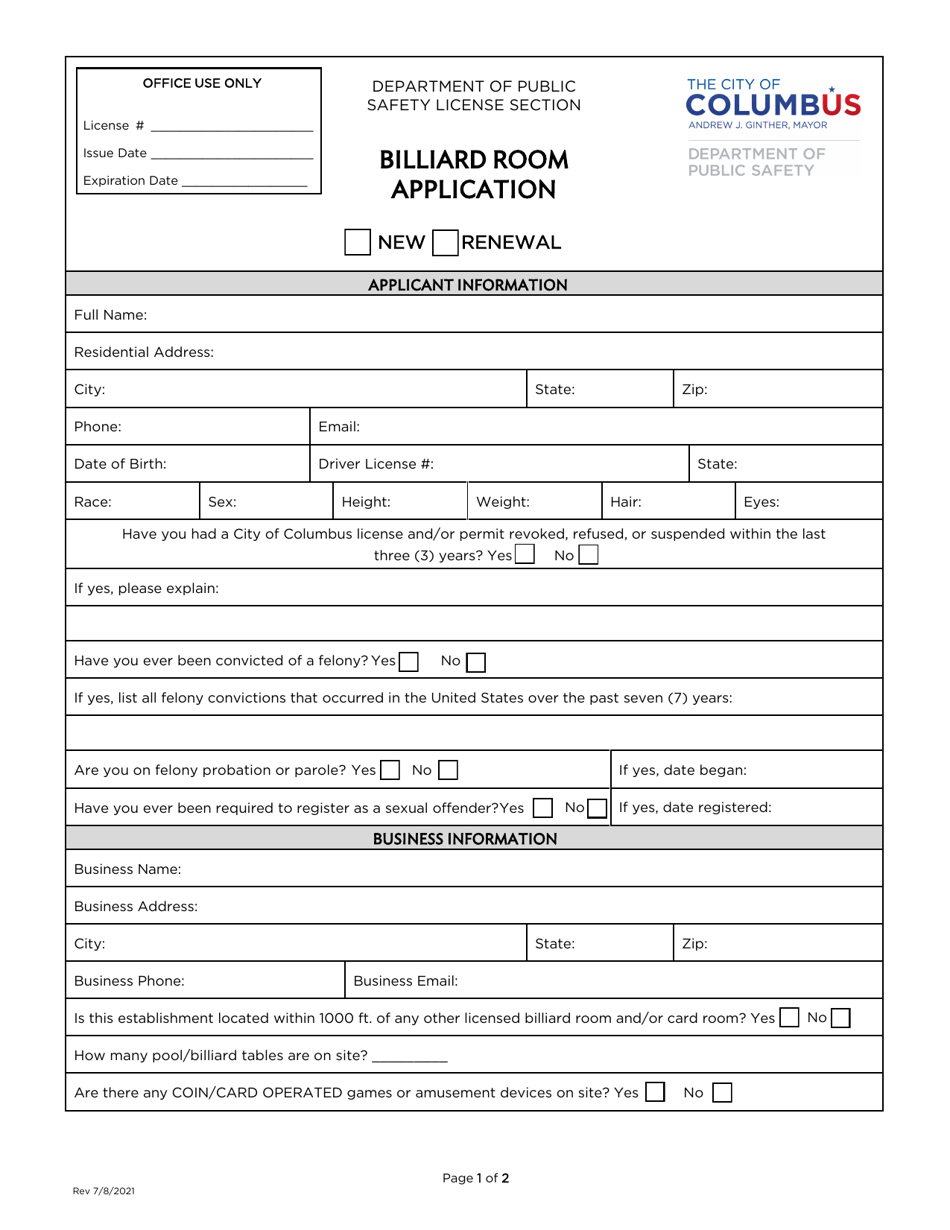 Billiard Room Application - City of Columbus, Ohio, Page 3
