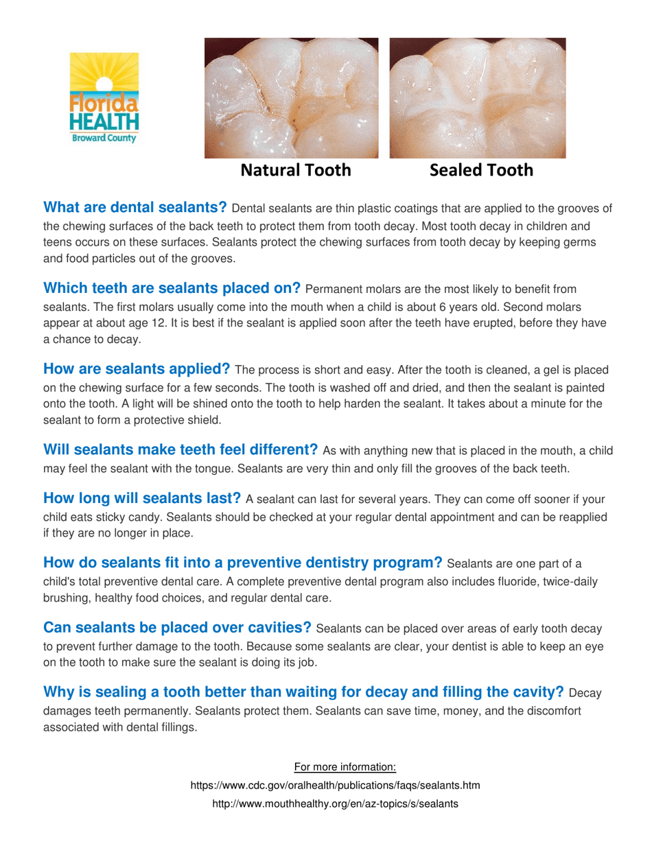 Dental Sealant Program Consent Form - Broward County, Florida, Page 2