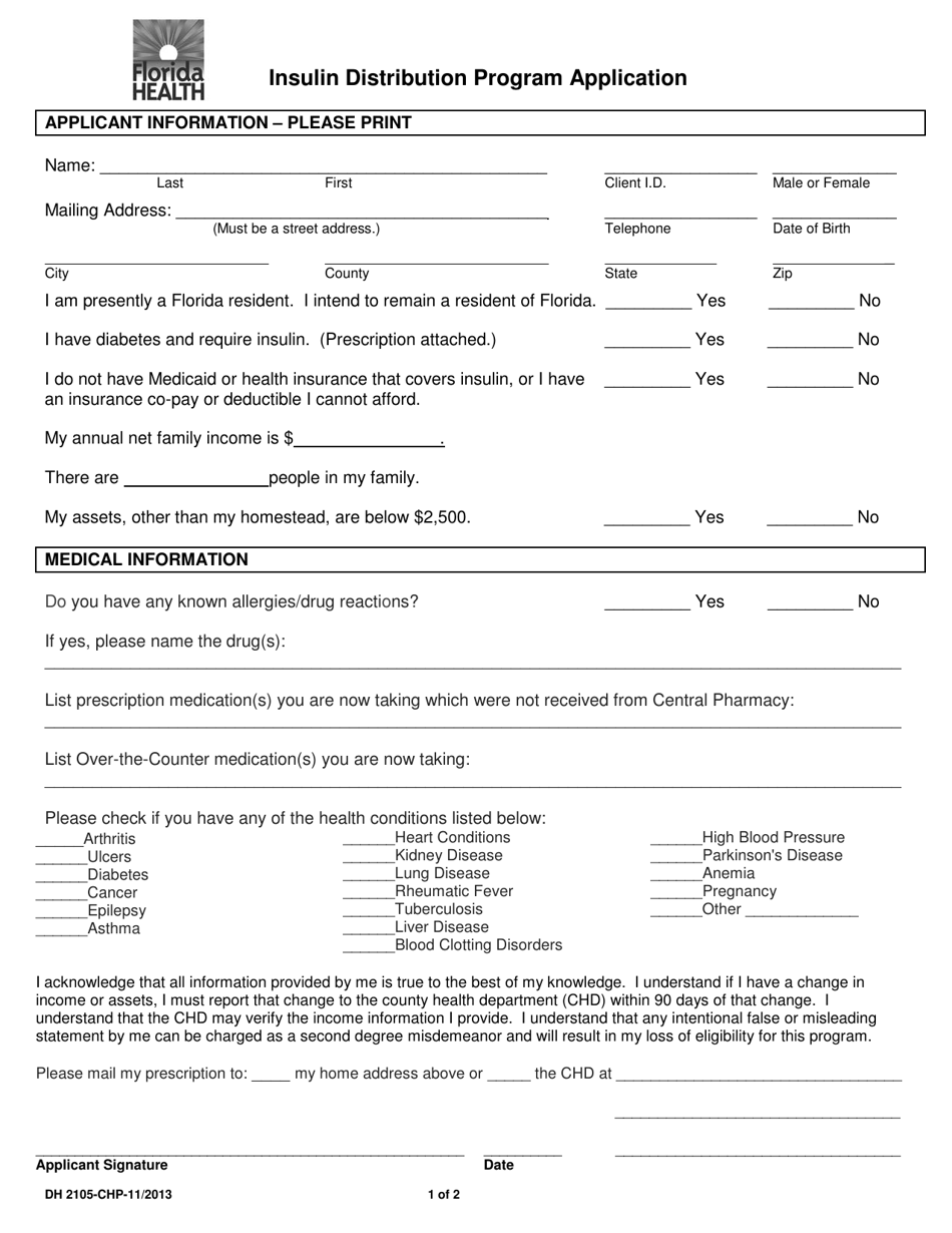 Form DH2105-CHP - Fill Out, Sign Online and Download Printable PDF ...