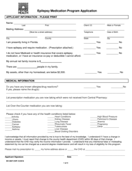 Document preview: Form DH2007-CHP Epilepsy Medication Program Application - Florida
