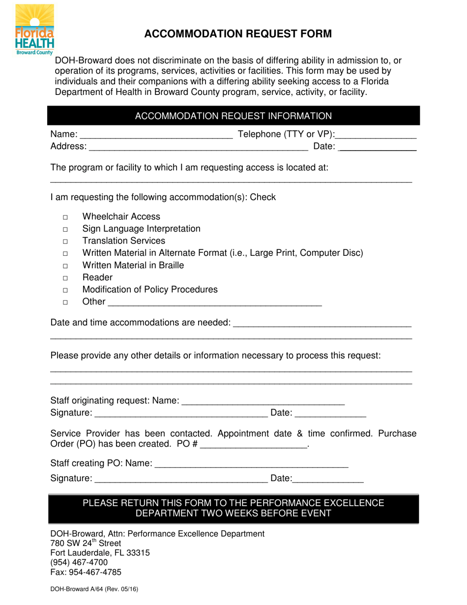 Accommodation Request Form - Broward County, Florida, Page 1