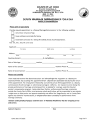 Form CC401 Deputy Marriage Commissioner for a Day - Application in Person - County of San Diego, California, Page 3