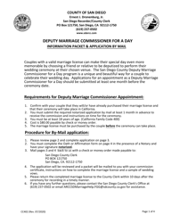 Form CC402 &quot;Deputy Marriage Commissioner for a Day - Application by Mail&quot; - County of San Diego, California