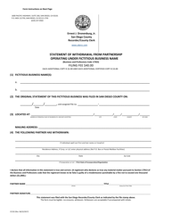 Form CC232 &quot;Statement of Withdrawal From Partnership Operating Under Fictitious Business Name&quot; - County of San Diego, California