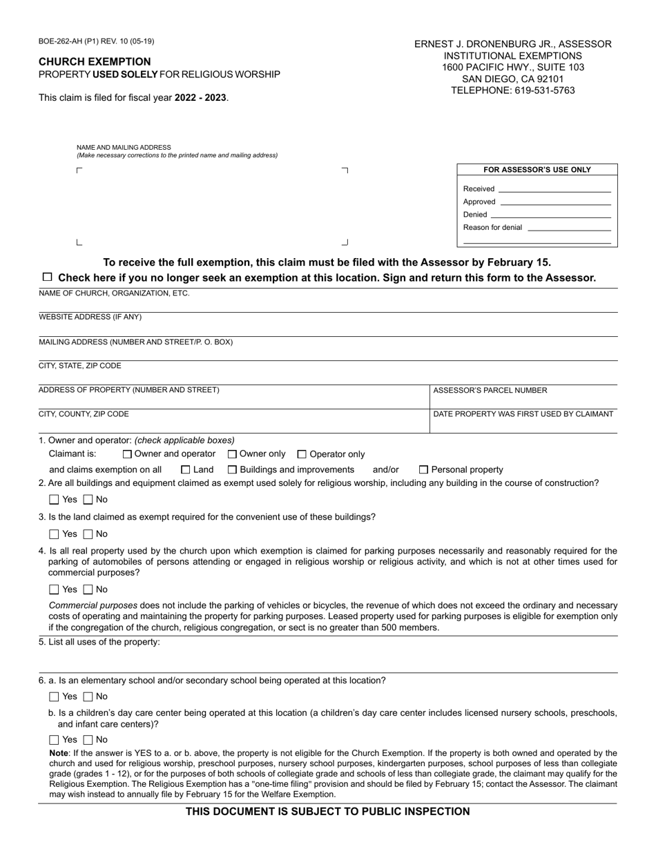 Form BOE-262-AH - 2023 - Fill Out, Sign Online and Download Fillable ...