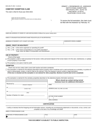 Form BOE-265 &quot;Cemetery Exemption Claim&quot; - County of San Diego, California, 2023