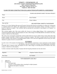 Document preview: Claim for New Construction Exclusion From Supplemental Assessment - County of San Diego, California