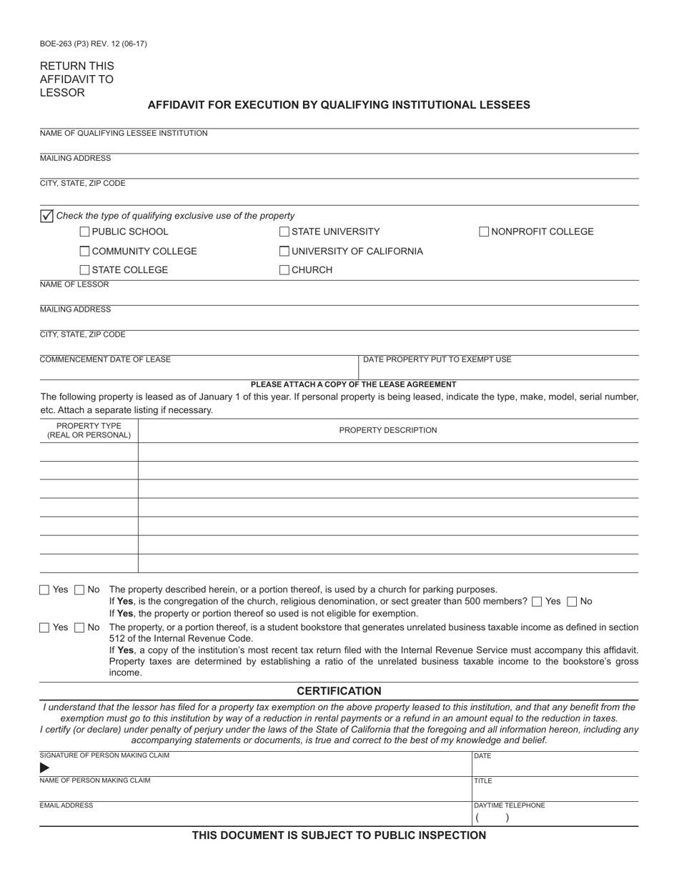 Form BOE-263 Lessors Exemption Claim - County of San Diego, California, Page 3