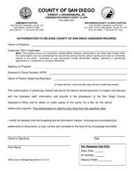 Authorization to Release Assessor Records - County of San Diego, California, Page 2