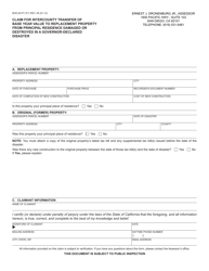 Document preview: Form BOE-65-PT Claim for Intercounty Transfer of Base Year Value to Replacement Property From Principal Residence Damaged or Destroyed in a Governor-Declared Disaster - County of San Diego, California