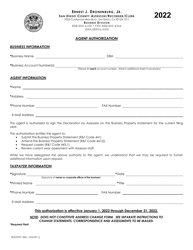 Form BUSMF901 &quot;Agent Authorization&quot; - County of San Diego, California, 2022