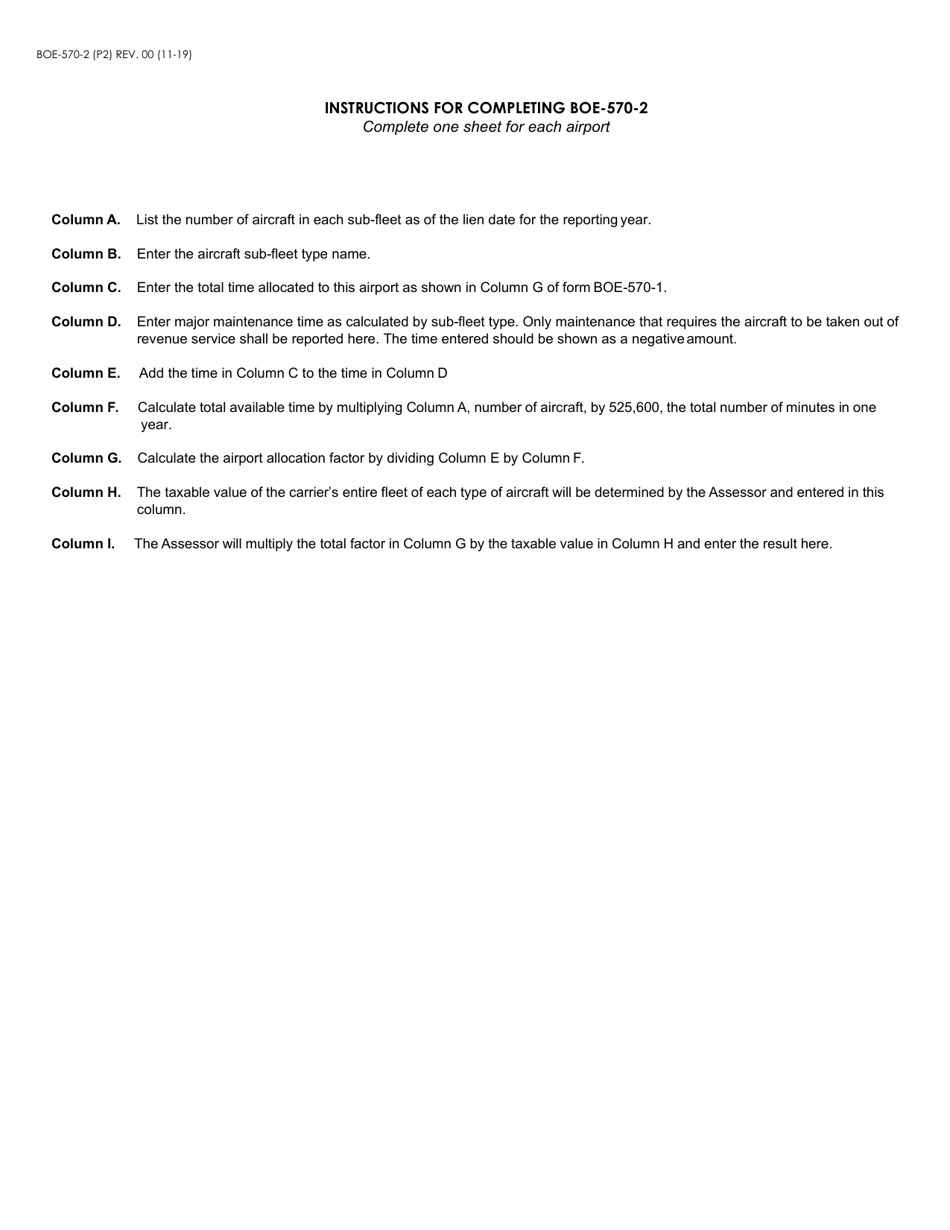 Form BOE-570-2 Supplementary Schedule to the Business Property Statement - Flight Equipment Value Computation - County of San Diego, California, Page 2