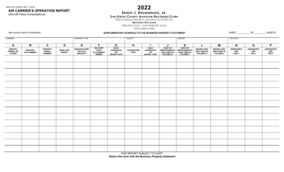 Form BOE-570-3 Air Carrier&#039;s Operation Report (Aircraft Value Computations) - County of San Diego, California