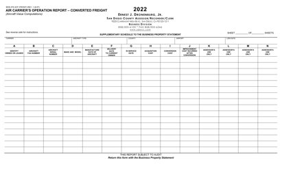 Form BOE-570-3CF Air Carrier&#039;s Operation Report - Converted Freight - County of San Diego, California