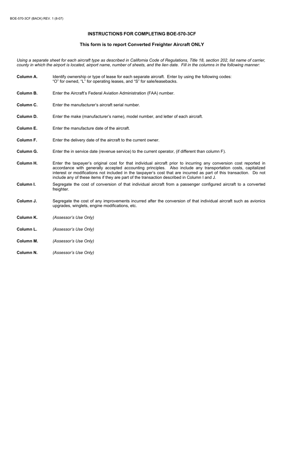 Form BOE-570-3CF Air Carriers Operation Report - Converted Freight - County of San Diego, California, Page 2