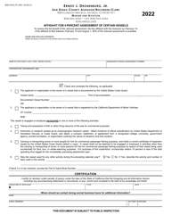 Document preview: Form BOE-576-E Affidavit for 4 Percent Assessment of Certain Vessels - County of San Diego, California, 2022