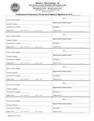 Form MAM260C Certifications of Attendance for Aircraft of Historical Significance - County of San Diego, California