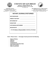 Document preview: Notary Journal Return Receipt - County of San Diego, California