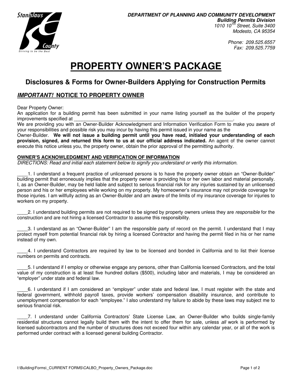 Property Owners Package - Stanislaus County, California, Page 1