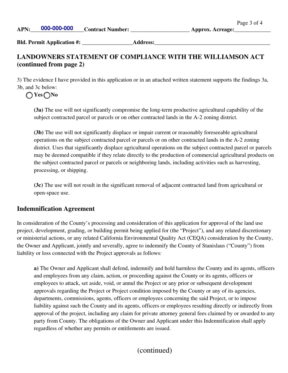Landowners Williamson Act Statement - Stanislaus County, California, Page 3