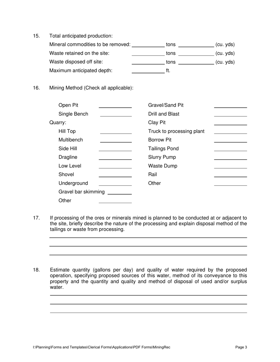 Mining Reclamation Plan Form - Stanislaus County, California, Page 3