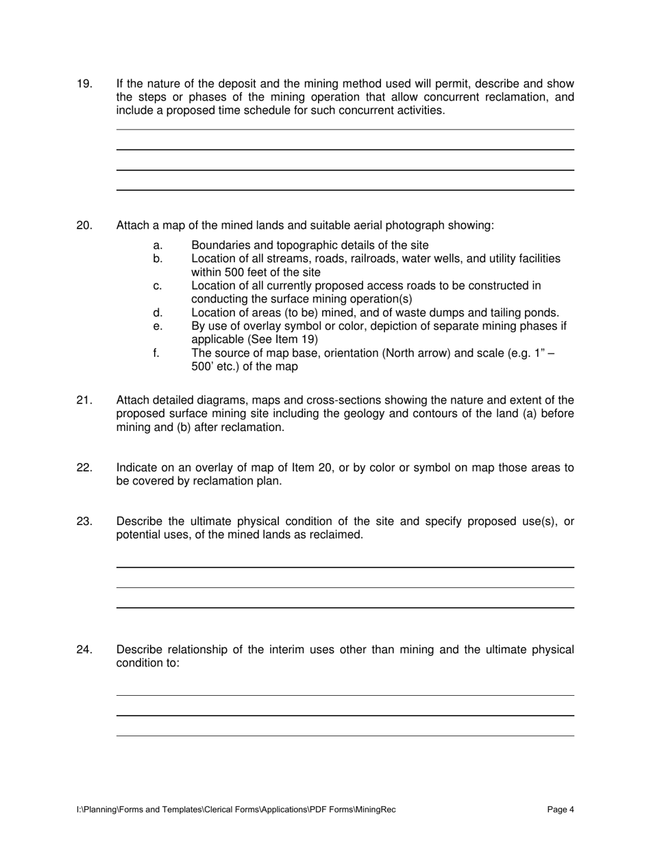 Mining Reclamation Plan Form - Stanislaus County, California, Page 4