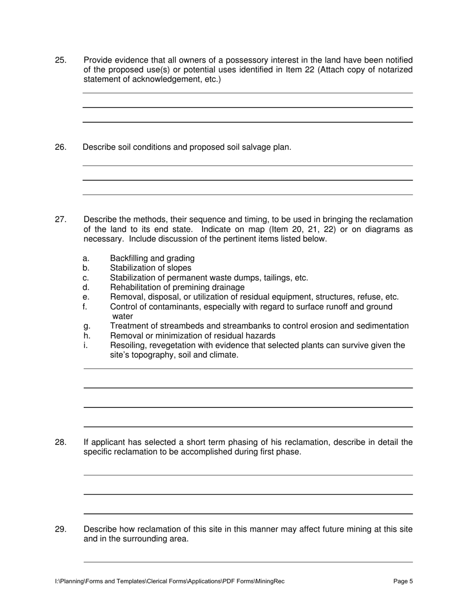 Mining Reclamation Plan Form - Stanislaus County, California, Page 5