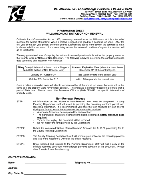 Notice of Non-renewal California Land Conservation Contract - Stanislaus County, California Download Pdf