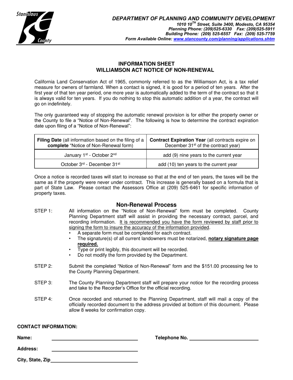 Stanislaus County, California Notice of Nonrenewal California Land