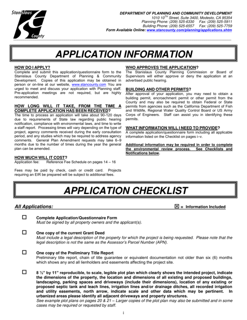 Application Questionnaire - Stanislaus County, California Download Pdf
