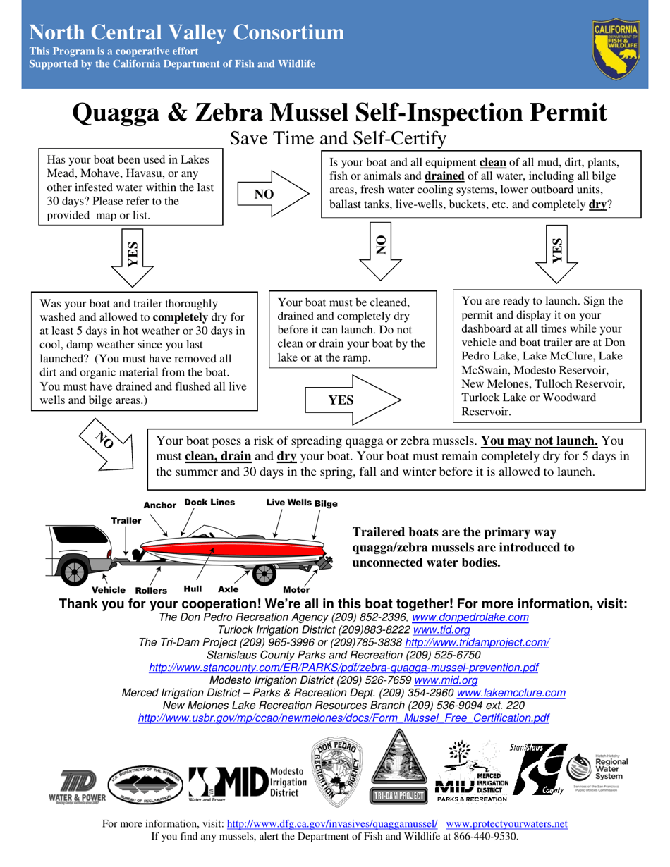 Quagga  Zebra Mussel Self-inspection Permit - Stanislaus County, California, Page 1