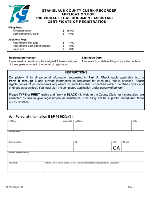 Form 45-0005  Printable Pdf