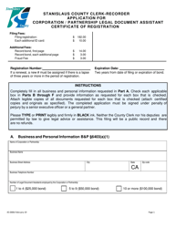 Document preview: Form 45-0006 Application for Corporation/Partnership Legal Document Assistant Certificate of Registration - Stanislaus County, California