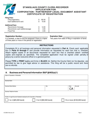 Form 45-0006 Application for Corporation/Partnership Legal Document Assistant Certificate of Registration - Stanislaus County, California