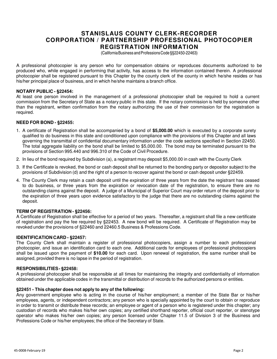 Form 45 0008 Fill Out Sign Online And Download Fillable Pdf Stanislaus County California 2557