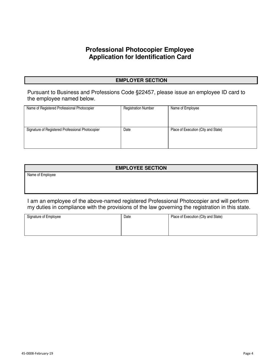 Form 45-0008 Application for Corporation / Partnership Professional Photocopier Certificate of Registration - Stanislaus County, California, Page 4