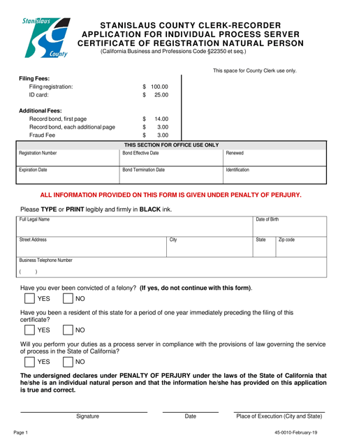 Form 45-0010  Printable Pdf