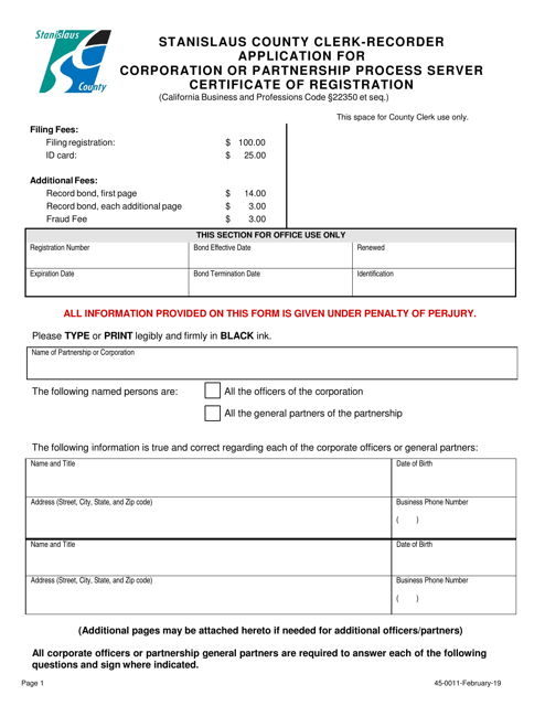 Form 45-0011  Printable Pdf