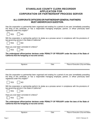 Form 45-0011 Application for Corporation or Partnership Process Server Certificate of Registration - Stanislaus County, California, Page 2