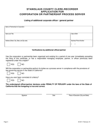 Form 45-0011 Application for Corporation or Partnership Process Server Certificate of Registration - Stanislaus County, California, Page 3