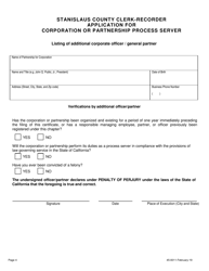 Form 45-0011 Application for Corporation or Partnership Process Server Certificate of Registration - Stanislaus County, California, Page 4